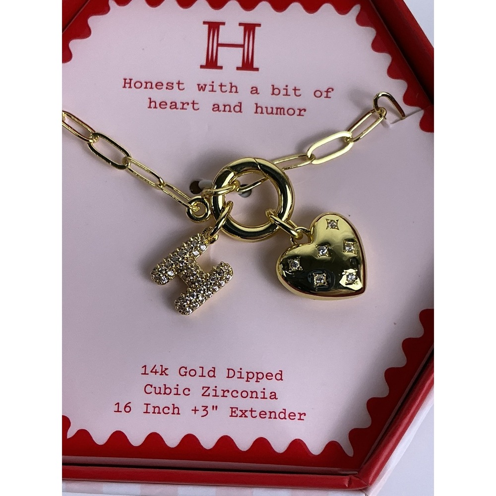 A New Day Gold Tone Toggle Necklace Cubic Zirconia Heart Letter H‎